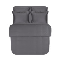 Постільна білизна сатин 210ТС Lotus Home - Brista антрацит сімейний (160*200+30см)
